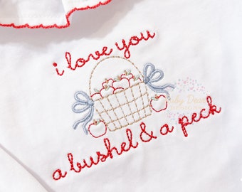 Apple Basket with Bows Bushel Bean Satin and Sashiko Stitch Machine Embroidery Design