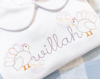 Motif de broderie machine simple petite fille dinde au point de haricot mini