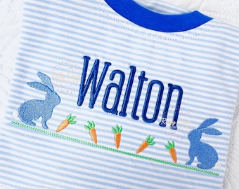 Easter Boy Bunny with Carrots Satin and Fill Stitch Machine Embroidery Design