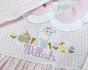 Easter Spring Animals Bunny Lamb and Chick Satin and Fill Stitch Machine Embroidery Design