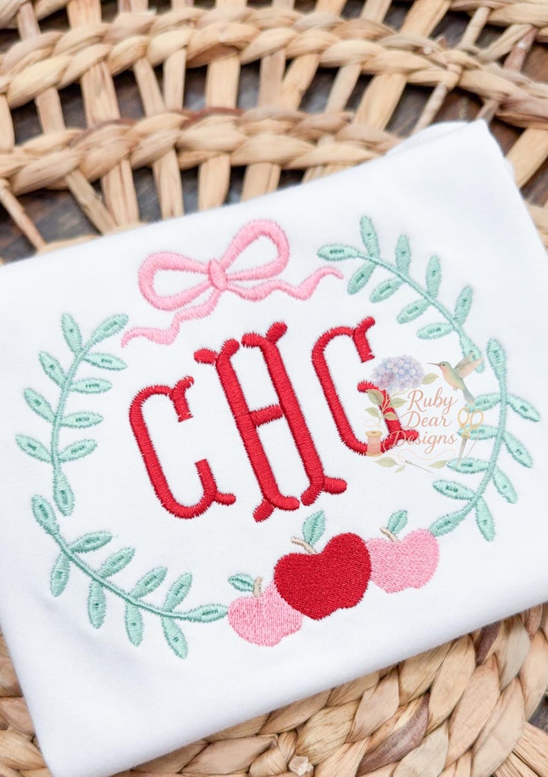Apple Laurel Frame Satin and Fill Stitch Machine Embroidery Design - Etsy