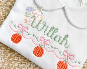 Pumpkin Vine Bow Trio Satin Stitch Machine Embroidery Design