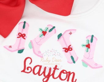 Christmas Cowgirl Boot Row Fill and Satin Stitch Machine Embroidery Design