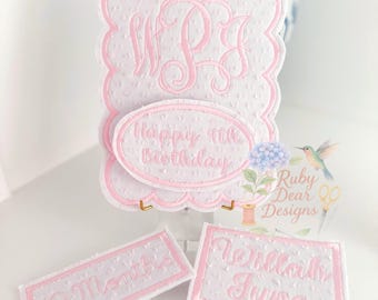In The Hoop Milestone Card Scallop Satin Stitch Outline Machine Embroidery Design
