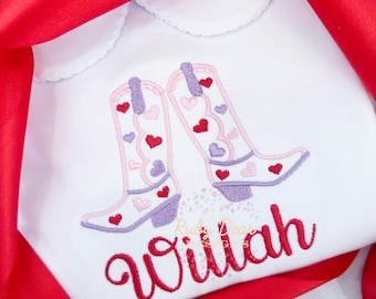Valentine's Heart Cowgirl Boot Satin Outline Stitch Machine Embroidery Design