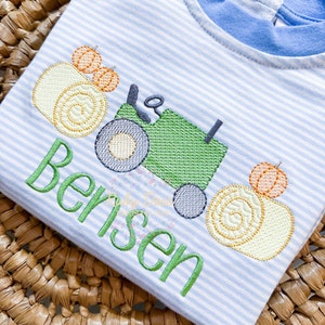 Fall Tractor Hay Bales and Pumpkins Sketch Stitch Machine Embroidery Design