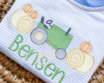 Fall Tractor Hay Bales and Pumpkins Sketch Stitch Machine Embroidery Design