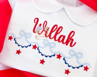 Patriotic Bow Bunting with Stars Satin Stitch Machine Embroidery Design