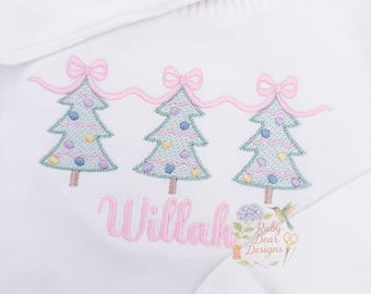 Christmas Tree Trio with Bow Topper Sketch and Satin Stitch Machine Embroidery Design