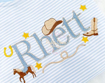Build Your Own Cowboy Mini Set of 6 Satin Fill and Bean Stitch Machine Embroidery Design *Font is NOT included!*