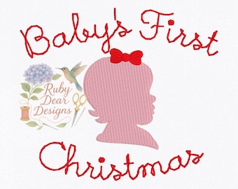 Silhouette Curly Hair Baby Girl with Bow Fill Stitch Machine Embroidery Design