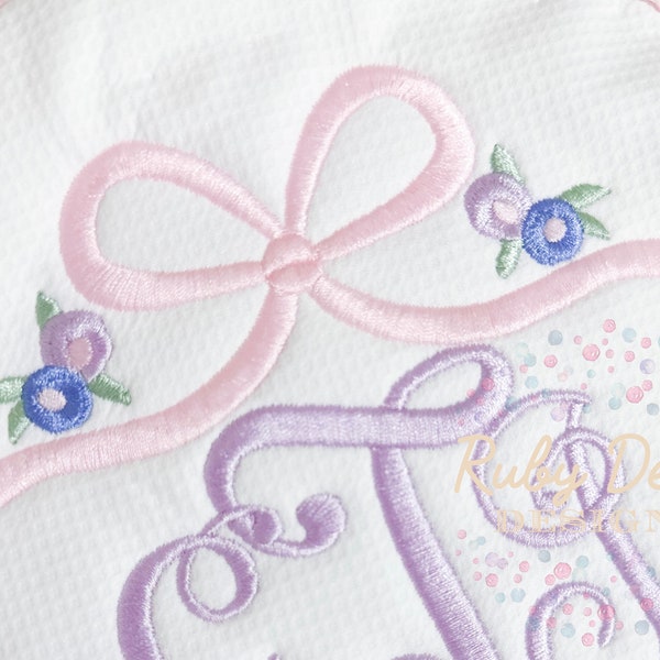 Bow with Floral Accents Monogram Topper Machine Embroidery Design