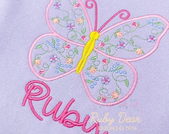Butterfly Floral Satin Outline Stitch Machine Embroidery Design