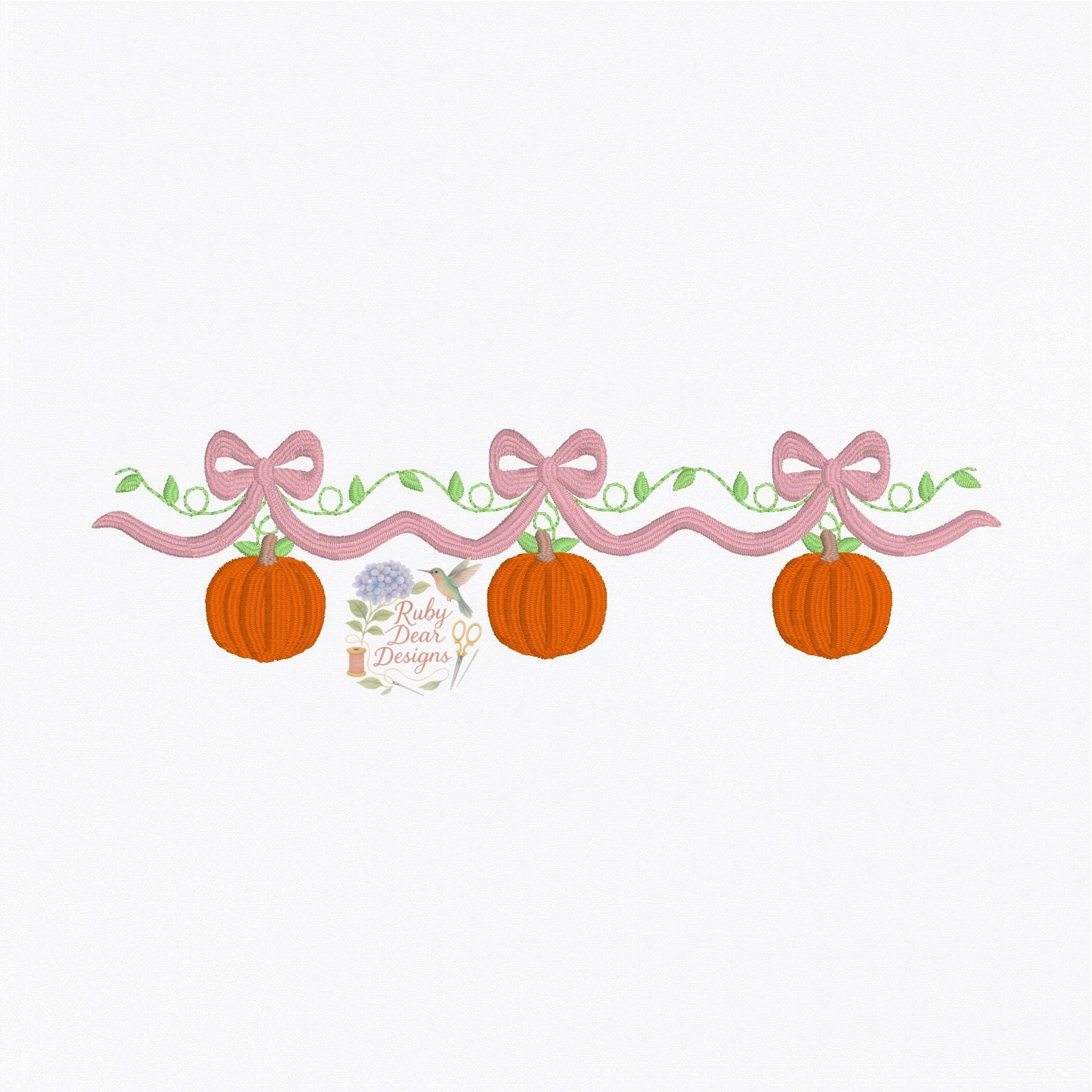 3pumpkin’Zu様　ご確認用 Pumpkin Vine Bow Trio Satin Stitch Machine Embroidery Design - Etsy