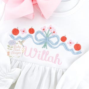 Fall Blooms Pumpkin Bow Satin Stitch Machine Embroidery Design