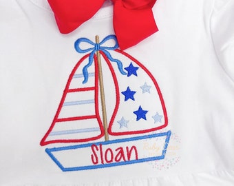 Patriotic Sailboat Satin Outline Girl Version Machine Embroidery Design