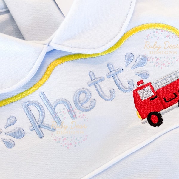 Firetruck and Hose Name Embroidery Frame Machine EMbroidery Design