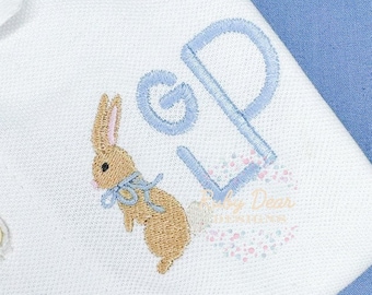 Bunny with Bow Fill and Satin Stitch Machine Embroidery Design