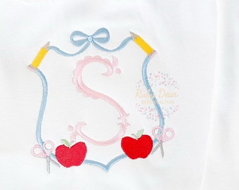 School Supply Bow Crest Satin and Fill Stitch Machine Embroidery Design