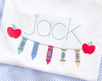 Crayons with Apples Machine Embroidery Design