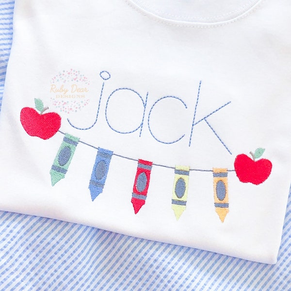 Crayons with Apples Machine Embroidery Design