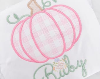 Pumpkin Gingham Sketch Satin Outline Machine Embroidery Design