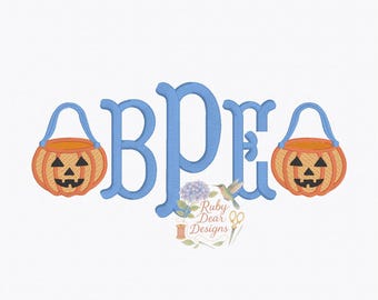 Jack O Lantern Mini with Ribbon Handle Sketch with Satin Stitch Machine Embroidery Design