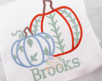 Pumpkins with Greenery Duo Heirloom Satin Outline Machine Embroidery Design