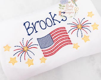 Patriotic American Flag Stars Sketch Stitch Machine Embroidery Design