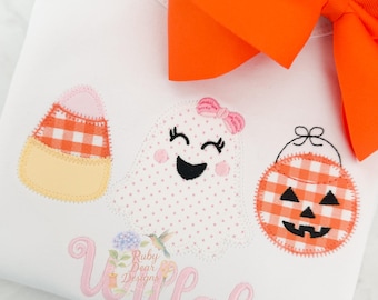 Halloween Trio Girl Zig Zag Appliqué Stitch Machine Embroidery Design