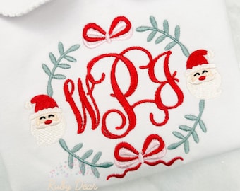 Santa Claus Bow Monogram Frame Machine Embroidery Design