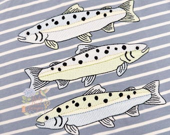 Trout Fish Trio Sketch Stitch Machine Embroidery Design