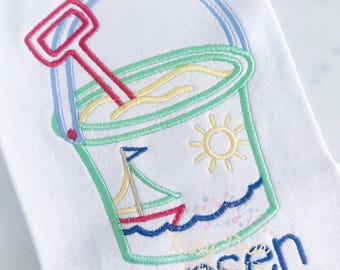 Beach Sand Bucket Boy Satin Outline Stitch Machine Embroidery Design