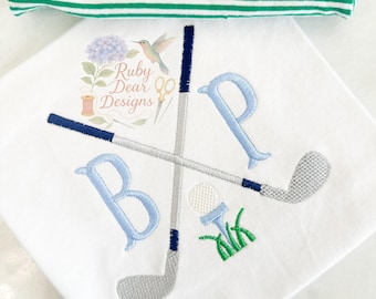 Clubs de golf avec balle et tee Motif de broderie machine à bourdon et point de remplissage