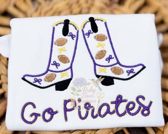 Football Cowgirl Boot (Single Boot) Satin and Fill Stitch Outline Machine Embroidery Design
