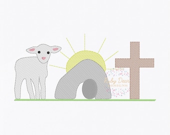 Easter Boy He Is Risen Sketch Trio Machine Embroidery Design