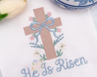 Blumen Kreuzstich Kreuz mit Schleife, Maschinenstickerei, Kreuzstich