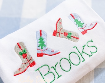 Christmas Cowboy Boot Row Fill and Satin Stitch Machine Embroidery Design