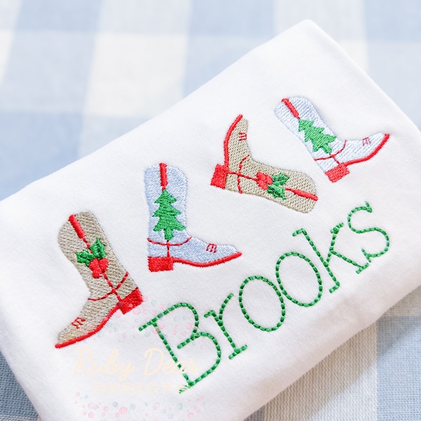 Christmas Cowboy Boot Row Fill and Satin Stitch Machine Embroidery Design