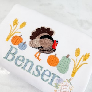 Truthahn Wilder Herbst Thanksgiving mit Weizen und Kürbisse Füllen und Satin Stiche Stickdatei