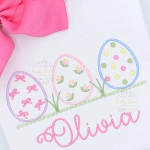 Easter Egg Girl Row Satin Stitch Machine Embroidery Design