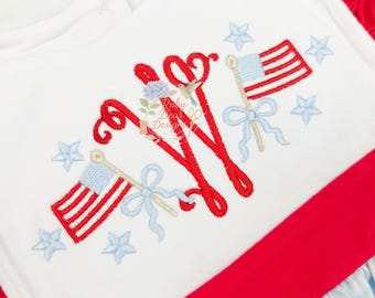 Patriotic American Flag Bow with Star Mini Satin Stitch Machine Embroidery Design