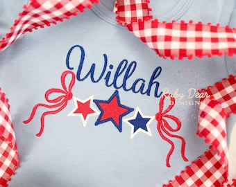 Patriotic Star Trio with Bows Satin and Fill Stitch Machine Embroidery Design