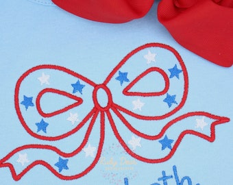 Bow with Stars Satin Outline Machine Embroidery Design