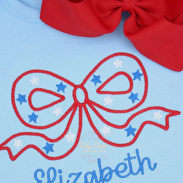 Bow with Stars Satin Outline Machine Embroidery Design