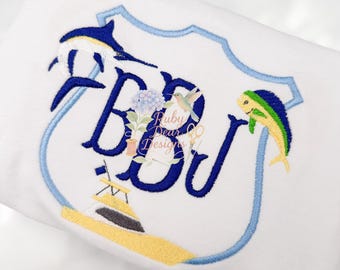 Marlin Mahi Offshore Sportfishing Crest Machine Embroidery Design