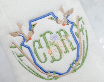 Mallard Ducks Flying Crest Fill and Satin Stitch Machine Embroidery Design