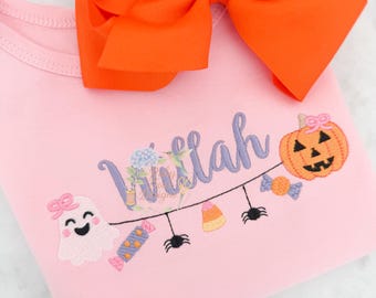 Halloween Spooky Girl Swag Fill Satin and Bean Stitch Machine Embroidery Design