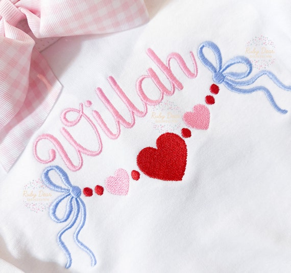 Eé embroidery big long tee baby pink Toddler Girl Valentine Long Sleeve T Shirt Embroidery Pink