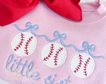 Baseball Trio with Bow Swag Sketch Fill with Satin Outline Machine Embroidery Design